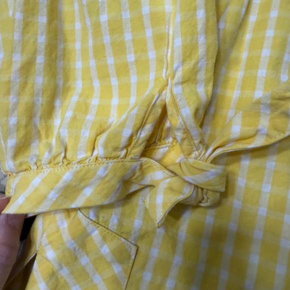 Crown & Ivy Women's Size Large Yellow Gingham Tie‎ Sleeve V-neck Blouse Top - Picture 7 of 8